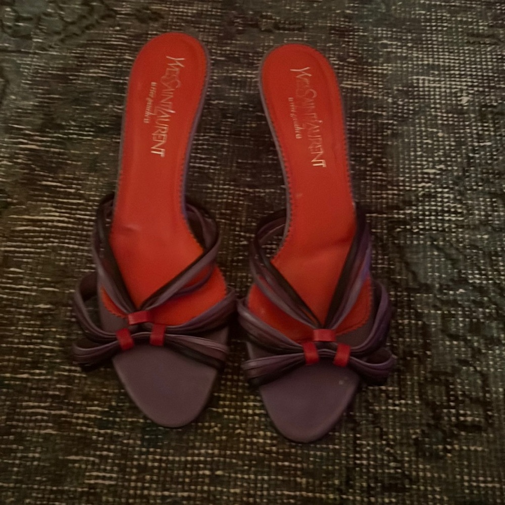 Vintage Pink/Purple YSL strappy kitten heels size 9